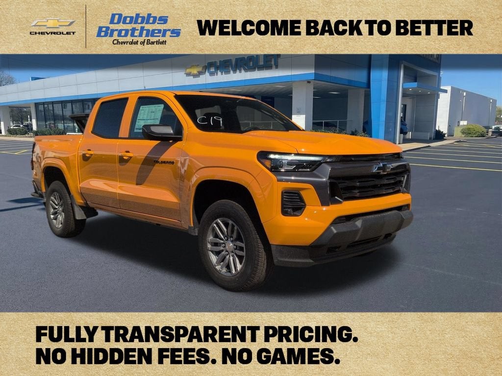2026 Chevrolet Colorado LT in Sunrise Orange — front three-quarter view