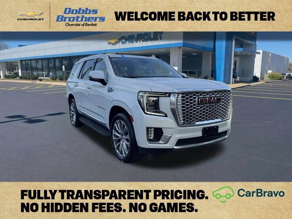 2022 GMC Yukon Denali in White Frost Tricoat — front three-quarter view