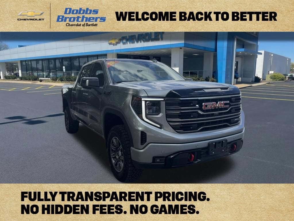 2025 GMC Sierra 1500 AT4 in Sterling Metallic — front three-quarter view